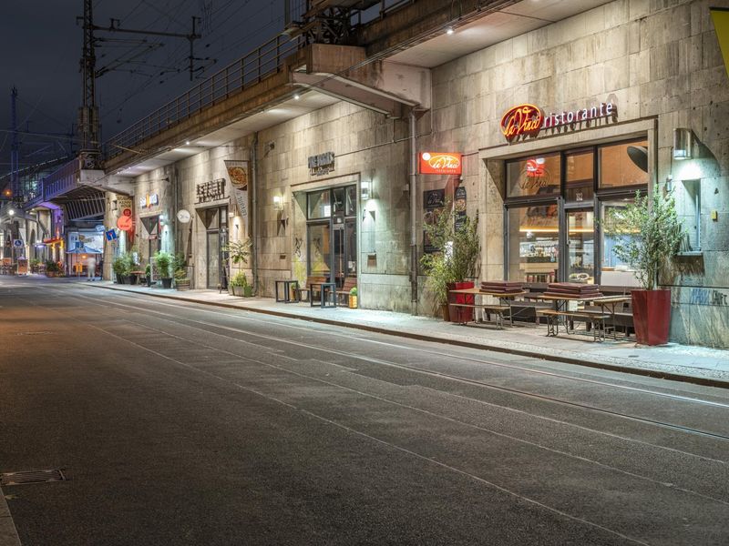 Nighttime In Berlin Germany City Streets Illuminated By Streetlights