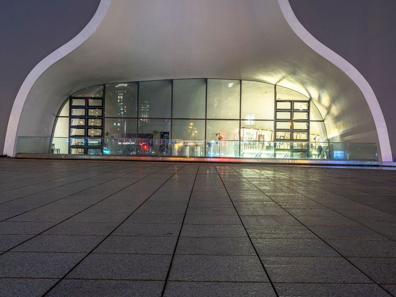 Nighttime Plaza Illuminated By Artificial Light HDRi Maps And Backplates