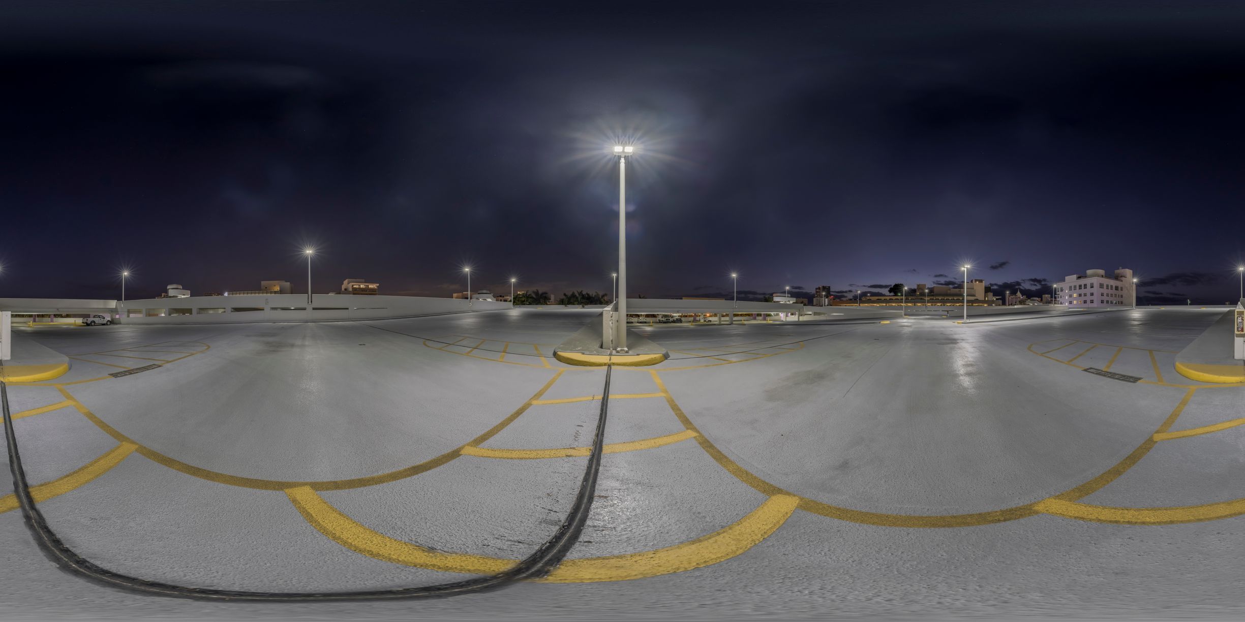 Miami Beach Night: Panoramic View of an Empty Parking Lot