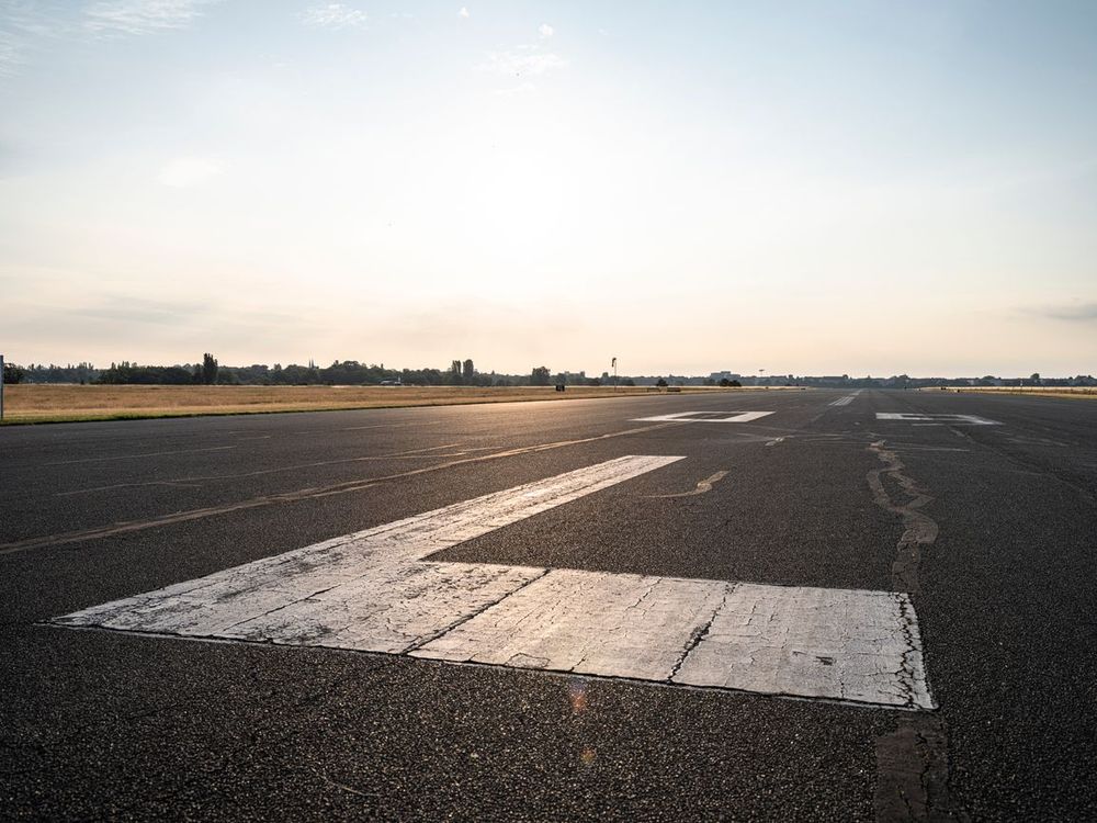 Aerial View of Berlin Airport Runway at Sunset - HDRi Maps and Backplates