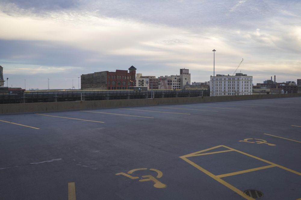 Dusk Chicago Parking Lot with City Buildings - HDRi Maps and Backplates