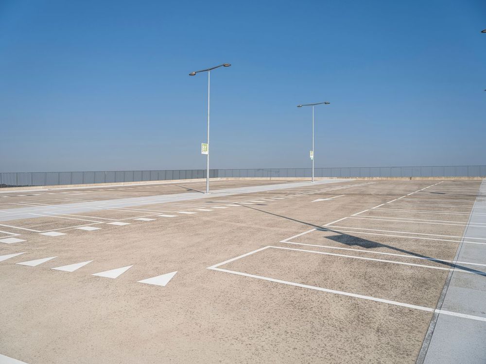 Empty Parking Lot with Lines and Sky over Ocean - HDRi Maps and Backplates