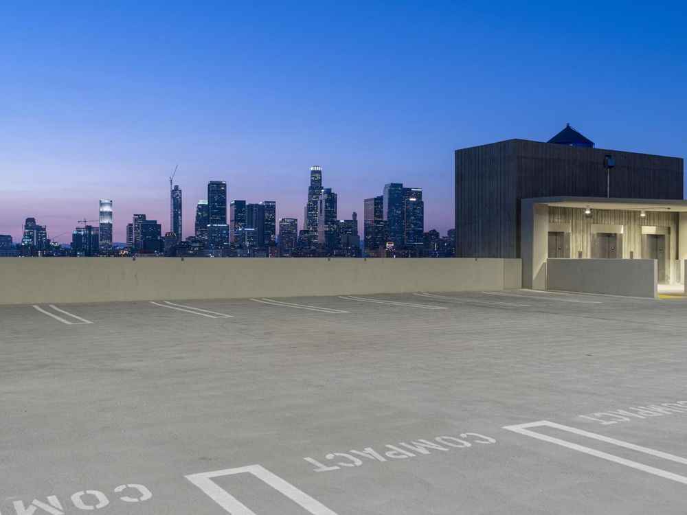 Empty Parking Lot with Los Angeles Cityscape and Arrow - HDRi Maps and ...