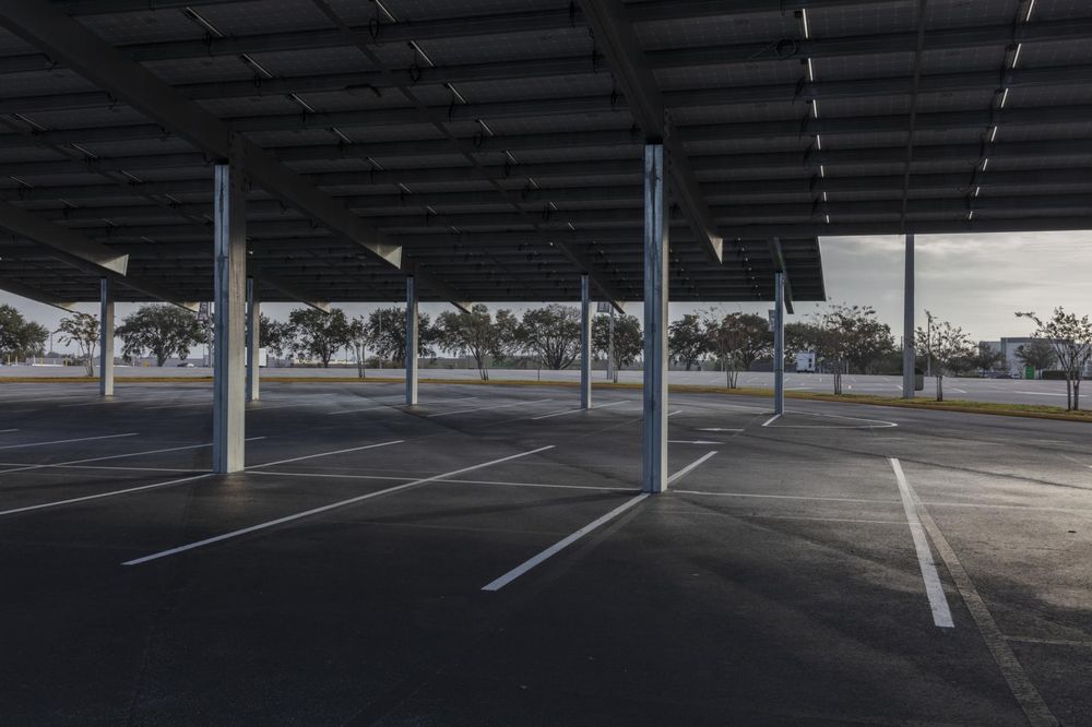 Empty Parking Lot in USA with Open Roofing Areas and Poles - HDRi Maps ...