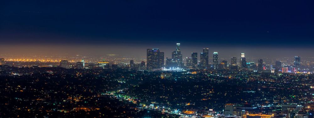 Nighttime View Of Downtown Los Angeles Skyline From Hollywood Hills 