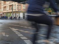 the view under the highway, on a rainy day of the city street and on the streets with buildings and bicycles