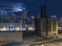 Aerial View of Chicago Skyline at Night