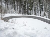 Aerial View of Snowy Forest Path