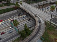 an overhead view of a freeway through palm trees in beverly, california usa during the day