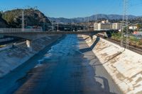 Aerial View of Los Angeles, California: Bridge Over the River