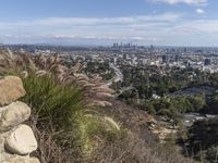 Aerial View of Los Angeles Skyline and Mountains