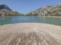 Aerial View of Mountain Lake with Sandy Shoreline