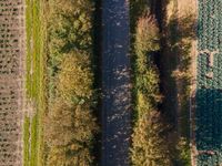 this is an aerial photo from a plane, of the land next to a road