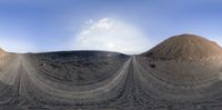 a photograph taken at an overlook in the sand and sky with a full circle lens to allow