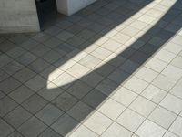 the shadow of a skateboarder in a bathroom on the tiled floor outside a bathtub