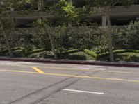 a large parking garage in front of the trees in front of the building with yellow lines