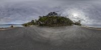 this is an example of fisheye pano photographing on the highway near the shore