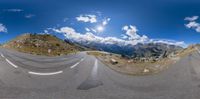 the wide angle lens panoramic photo shows some straight roads on either side of the road