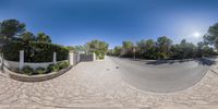 a fish eye lens has been created for this shot of the driveway in a street