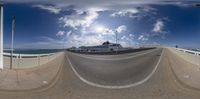 this is the 360 - view fisheye picture we took on the beach road in front of a cruise ship