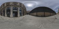 the 360 - view camera is recording an image of a building as it makes its way