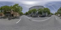 a 360 - view lens image of the street is looking very different from each other