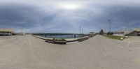 the view of a boat dock from behind an old fashioned car window shot in 360 - turn