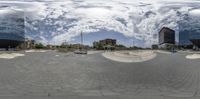 this is an image of the skateboard park and other skatepark areas under cloudy skies