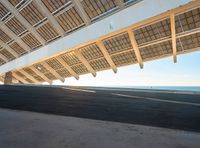 a view of the roof from the ground at the airport and there is no one on it