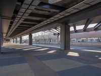 a picture of the underside of a train station on tracks, with lots of empty and concrete