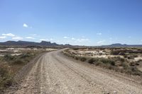 an empty road in a wide open plain of land near mountains and water on a sunny day