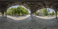 a picture taken in fish - eye style on a building site in the city center