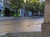 the view under the highway, on a rainy day of the city street and on the streets with buildings and bicycles