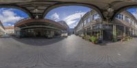 a fisheye view of a city street from outside the building while another looks in the view