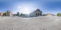 a view looking at a building through fish eye lens in the city of berlin, germany