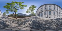 a 360 - wheel photo with an artistic pattern of the circular shape of a building