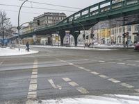 Berlin, Germany: City View with Snow Covered Bridge