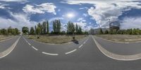 a 360 - view image of a man riding on a skateboard along the road