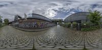 this is an image of 360 - view images of a skateboard park in the summer