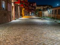 Night in Berlin: Residential Area with Cobblestone Streets