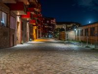 Night in Berlin: Residential Area with Cobblestone Streets