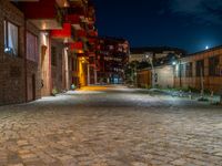 Night in Berlin: Residential Area with Cobblestone Streets