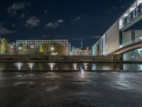 Berlin Night Urban Road with Artificial Light