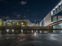 Berlin Night Urban Road with Artificial Light