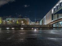 Berlin Night Urban Road with Artificial Light