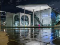 Berlin Nightscape: Illuminated River and Modern Architecture