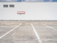 an empty parking lot near some very large buildings as if they were the only space to be left