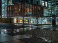 Berlin's Night Road: Cobblestones and Modern Office Structures