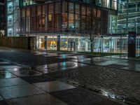 Berlin's Night Road: Cobblestones and Modern Office Structures