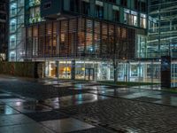 Berlin's Night Road: Cobblestones and Modern Office Structures